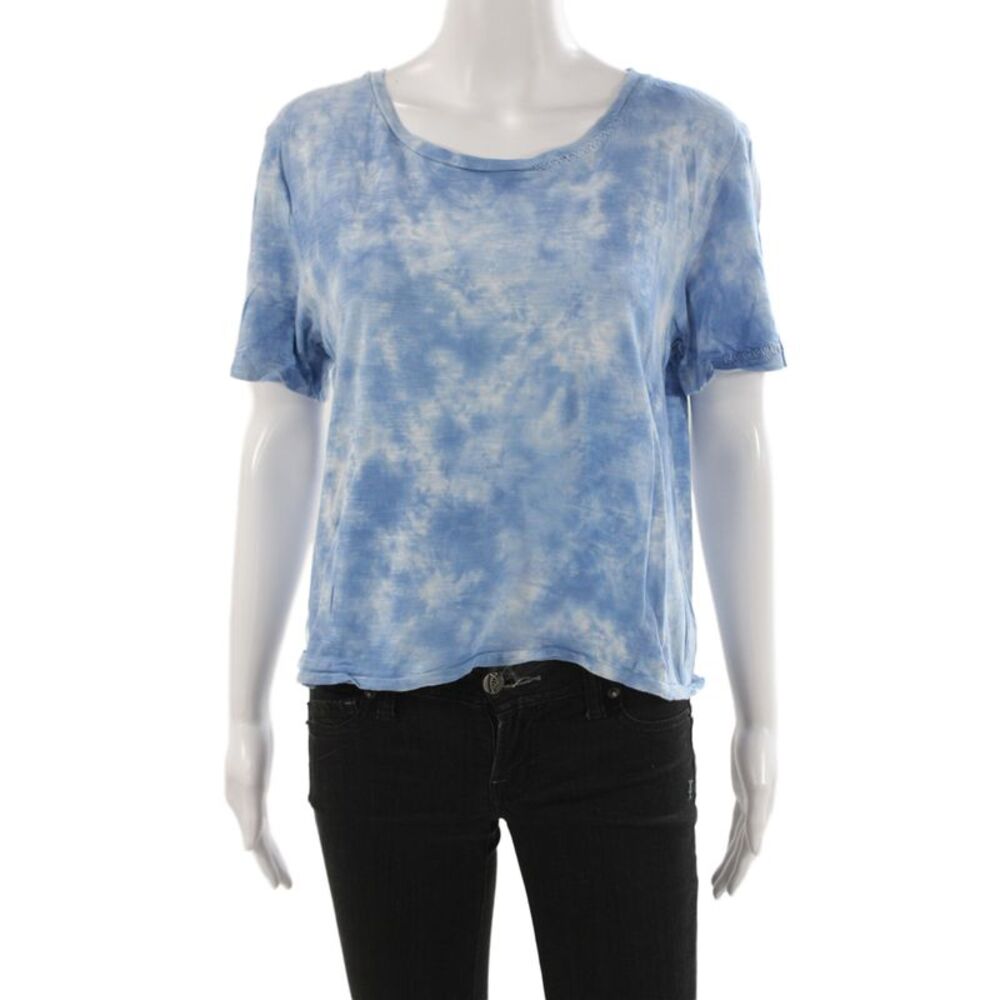 Love Shack Fancy Women Blue Jersey T-Shirt Cotton Crew Short Sleeve Size XS